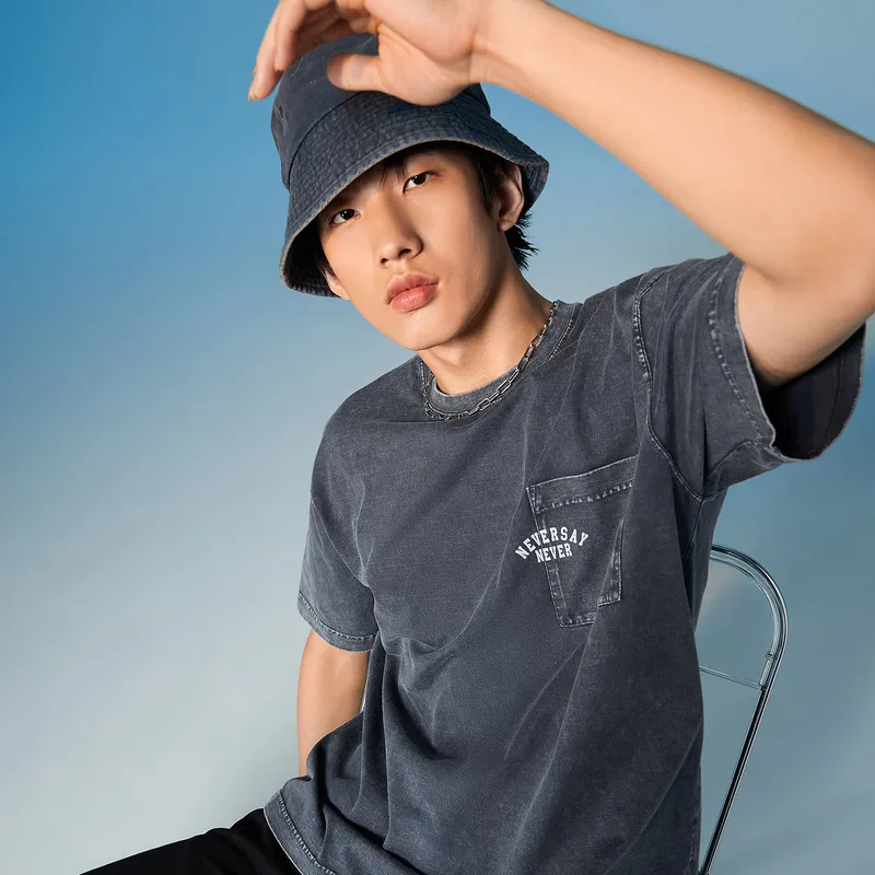 HLA JEANS T Shirts Men Navy Blue Pattern-2