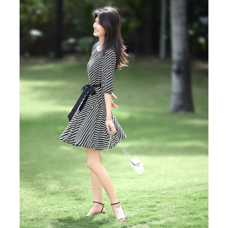 Still Quiet Short Sleeved Dress Women's Black White-4