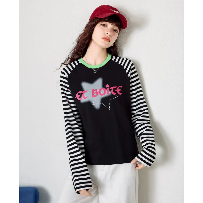 FAWENXIANGZI Raglan Sleeve T Shirt Women's Black Regular-3