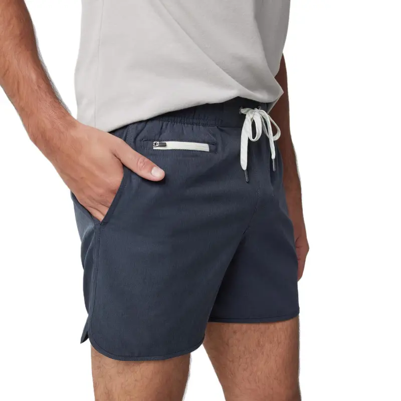 Vuori Sports Shorts Men's Navy Blue Linen Texture-1