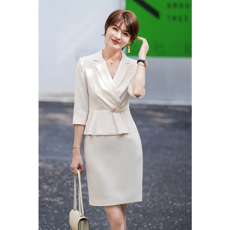 ONE SHALLOW Long Sleeved Dresses Women's Beige-4