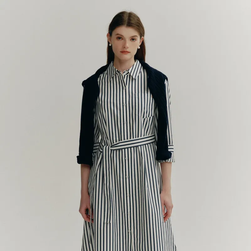 E.land Long Sleeved Dress Women's Dark Navy Blue-3
