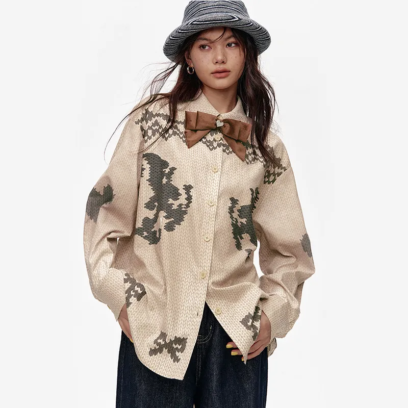 ELF SACK Shirt Women's Bowknot Khaki-4