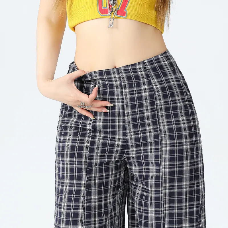 ZAVK Casual Pants Women's Black White Plaid Pants-4