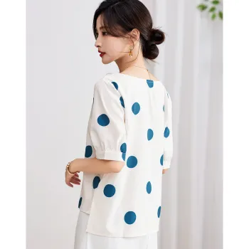 Love Elaine Summer Shirt Loose Fit Women's Purple Polka Dot
