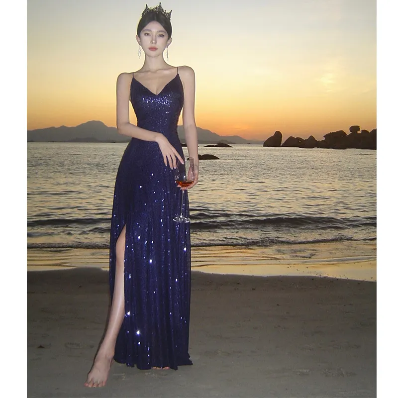 XIANSINIAO Slip Dresses Women's Blue-1