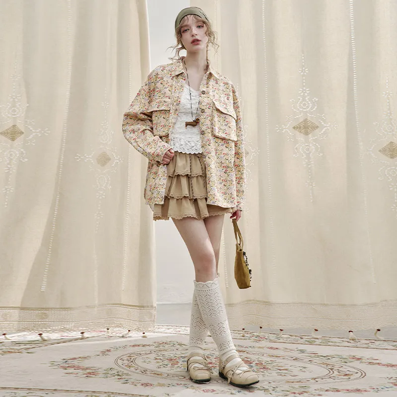 ELF SACK Jackets & Coats Women's Floral Apricot-4