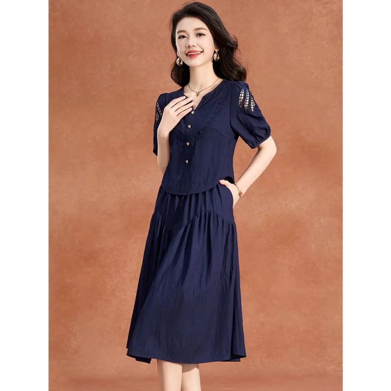 Mylan Short Sleeved Dress Cinched Waist Women's-5