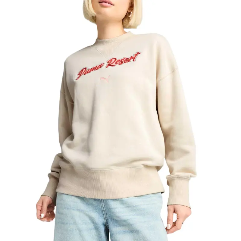 PUMA Sudadera Estampada De Cuello Redondo Sobredimensionada Para Mujer Premium Essentials-2