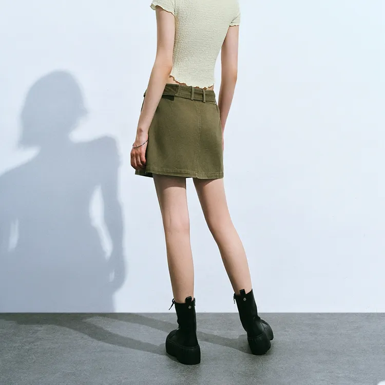 URBAN REVIVO Casual Short Skirts Women's Olive Green-3