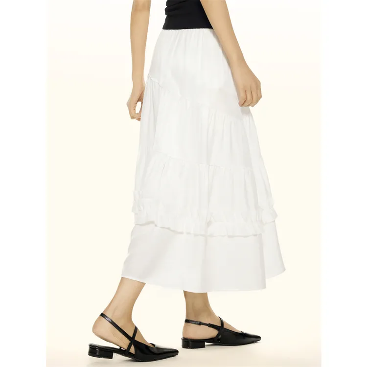 ZAVK Casual Long Skirt Women's White-5