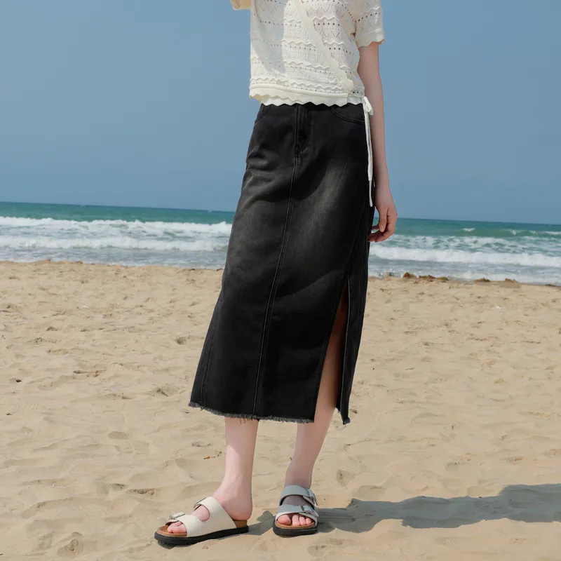 3COLOUR Casual Long Skirt Women's Classic Black-5