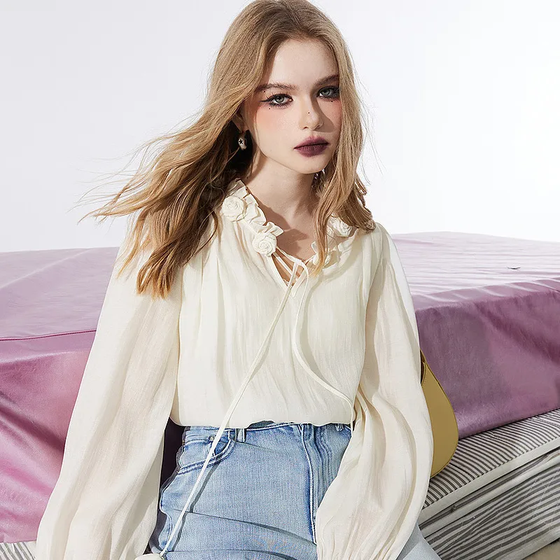 ELF SACK Shirts Women's Romantic Beige Apricot-6