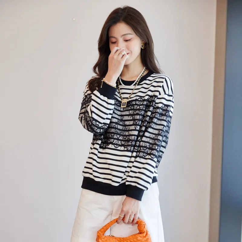 Like The Age Of Water Spring, Fall Sweatshirt Regular Women's Stripes-4