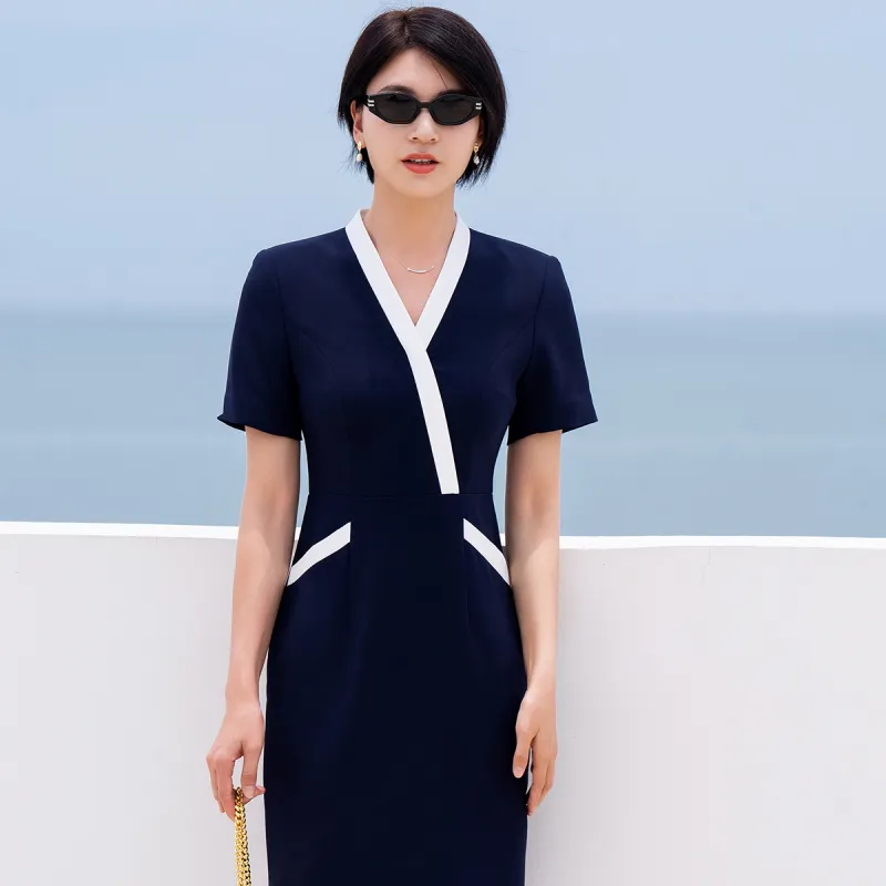 ONE SHALLOW Short-Sleeved Dresses Women's Navy Blue-0