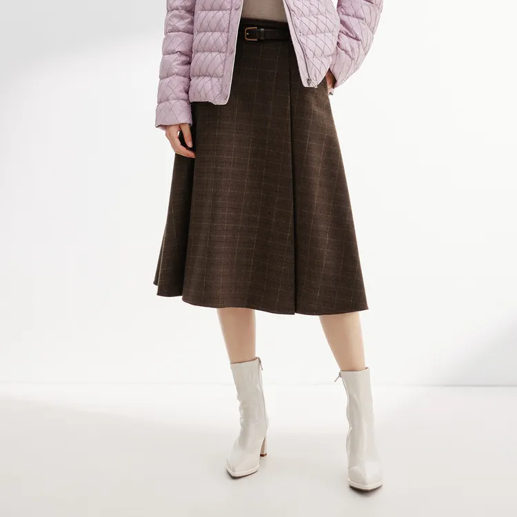 SHUIYUNJIAN Casual Long Skirts Women's Coffee Plaid-10