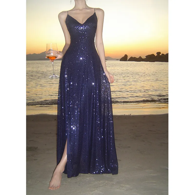 XIANSINIAO Slip Dresses Women's Blue-2