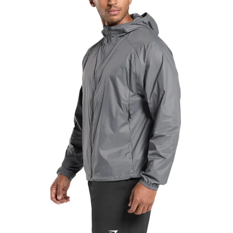 GYMSHARK Bude Packaway Shell Jacket Men's Silver-2