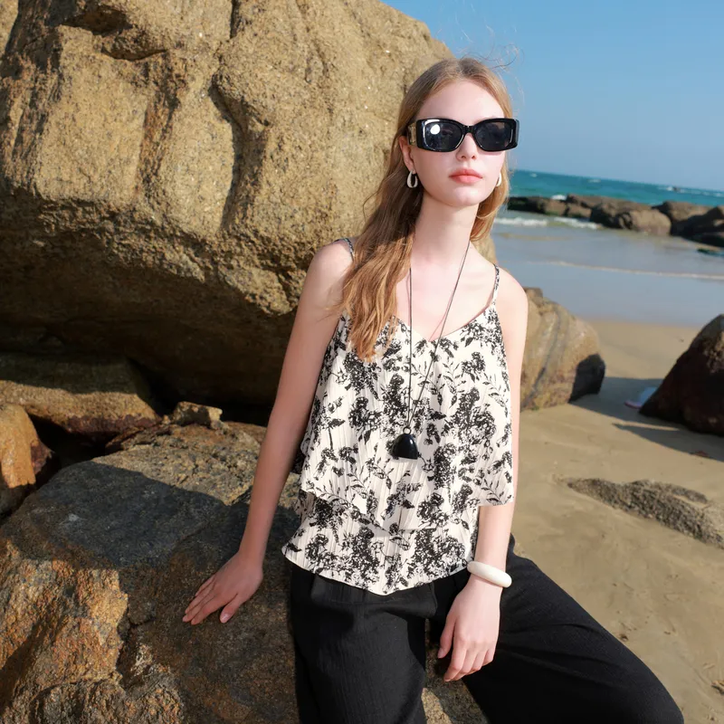 3COLOUR Chiffon Shirts Women's Black White Floral-4
