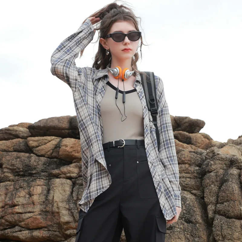 3COLOUR Shirt Women's Glacier Blue Plaid-6
