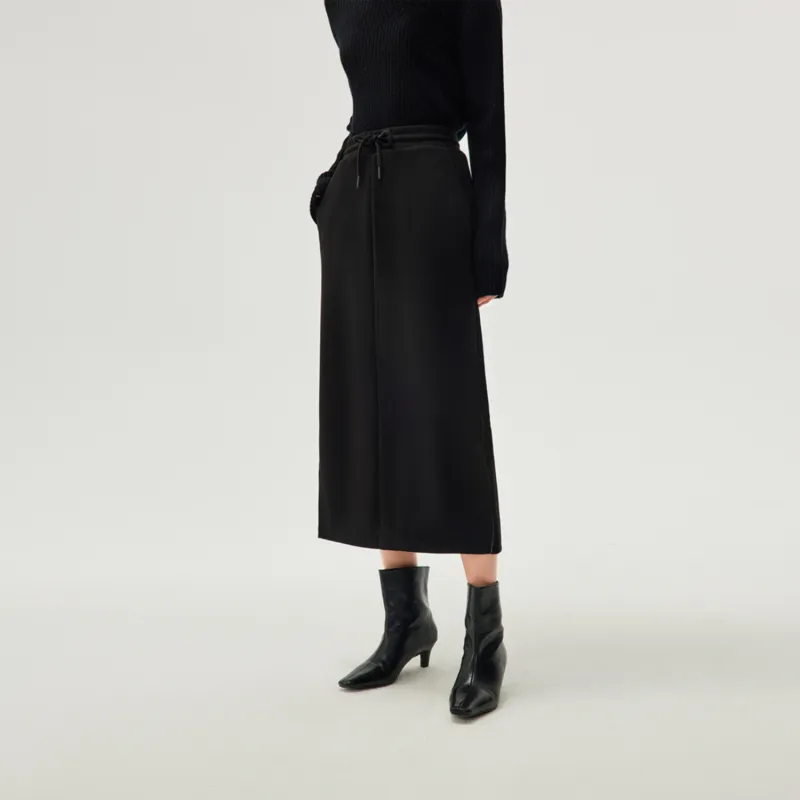 HLA Casual Long Skirts Women's Black W4-2