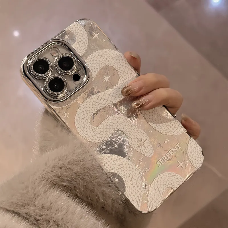 QIZHENG ABS+PC Material White Snake Phone Case Compatible With Apple 16 Pro Max/15/14/13/12/11-4