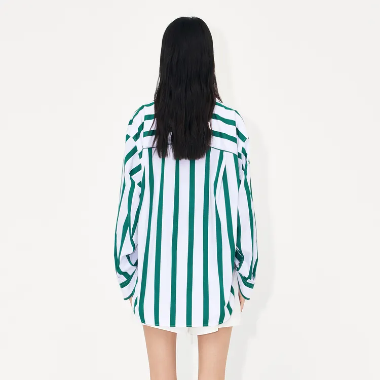 MO&CO Shirts Women's Green And White Stripes-2