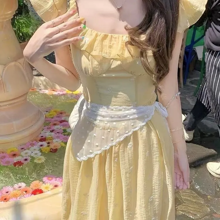 BEAUTIFUL CONFESSION Short Sleeved Dress Women's Yellow-5