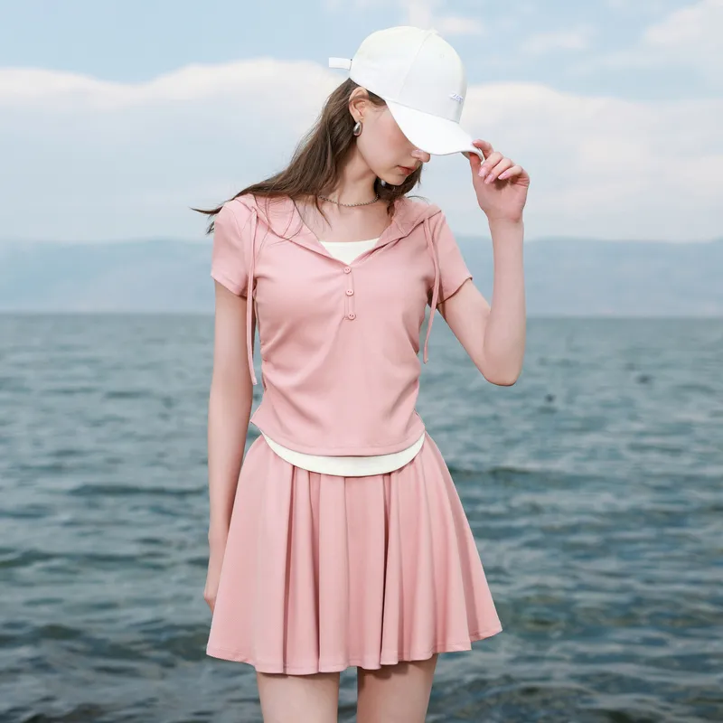 3COLOUR Casual Suits Women's Clothing Sets Cinnamon Powders Top+Skirt-4