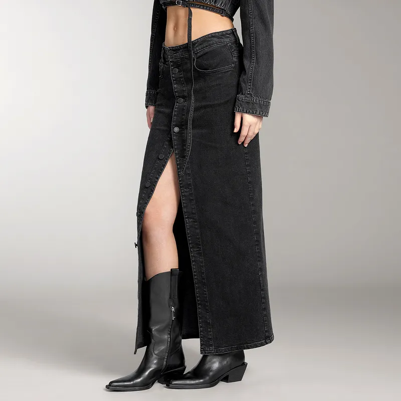 Miss Sixty Denim Long Skirts Women's Black Gray-4