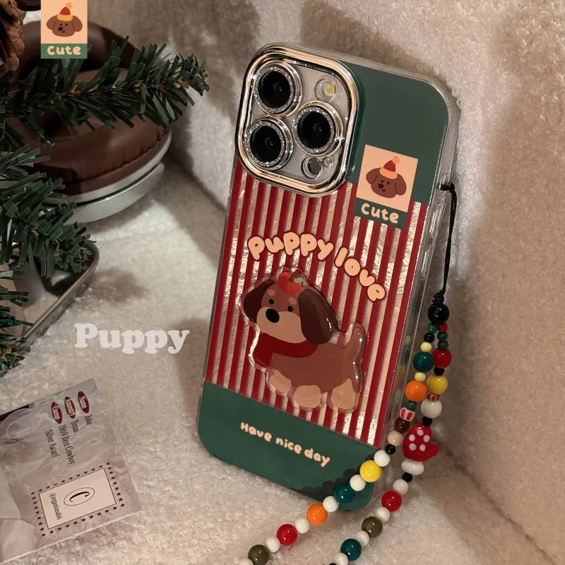 Cuttlefish Grid TPU Material Red Stripe Bacon Dog Phone Case Compatible With Apple 16/15/14/13/12/11-5