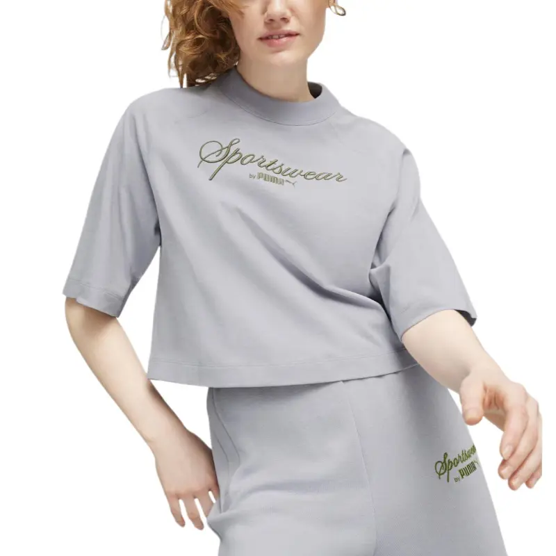 PUMA CLASSICS Raglan Sleeve T Shirt Women's Light Gray-2