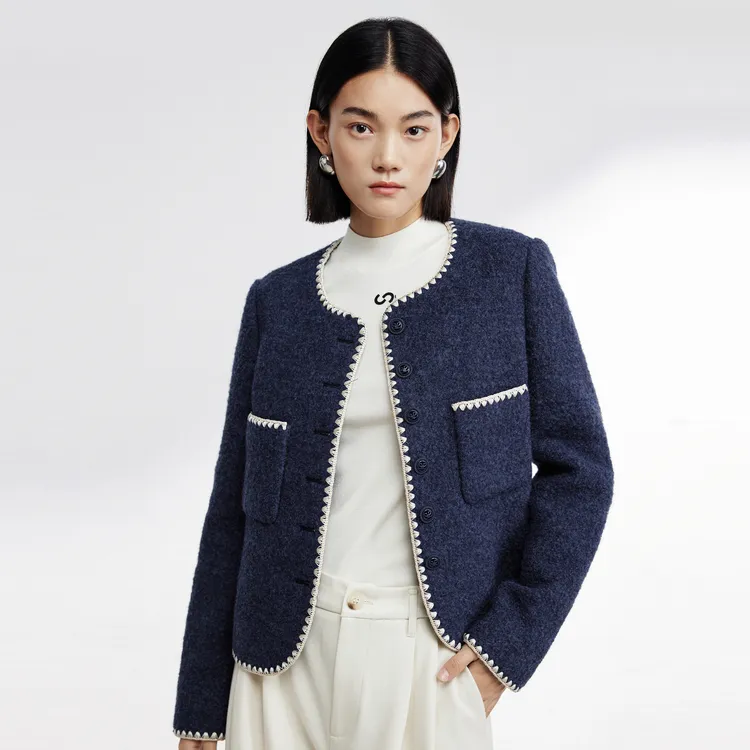 SHUIYUNJIAN Cropped Coats Women's Navy Blue-2