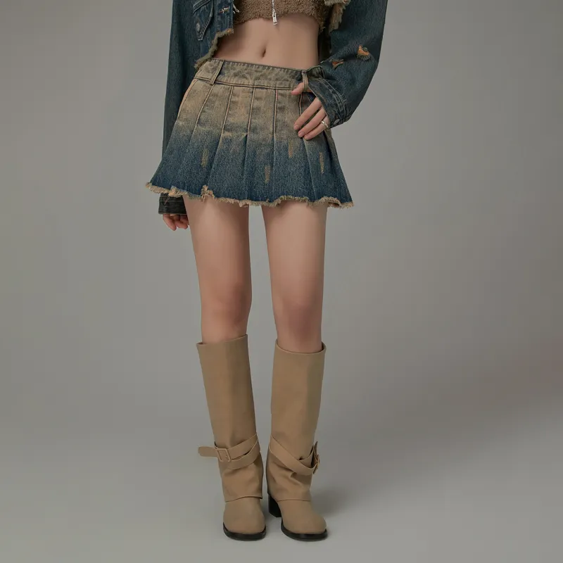 CHUU Casual Short Skirts Women's Denim Blue-2