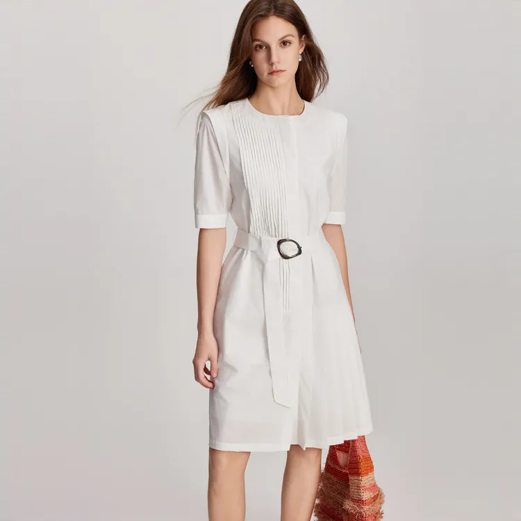 ELLE Short Sleeved Dress Summer Women's White-1