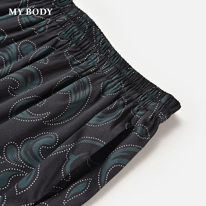 MY BODY Premium Silk Feel Pajama Set Men's Elegant Black-4