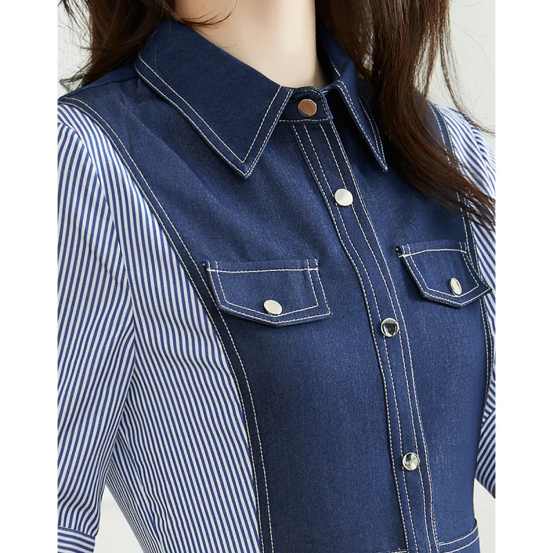 Like The Age Of Water Short Sleeved Dress Women's Denim Blue-3