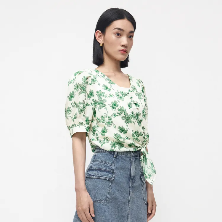SHUIYUNJIAN Shirts Women's Forest Green Floral-3
