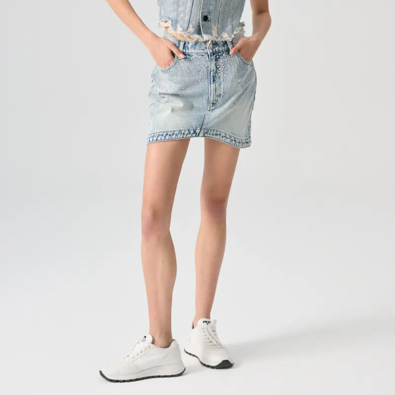 TCH Casual Short Skirts Women's Denim Blue-4