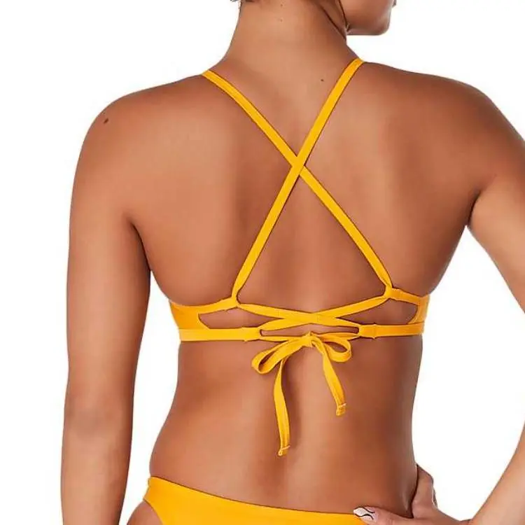 Speedo Solid Double Lace Back Yellow Bikini Women's-1