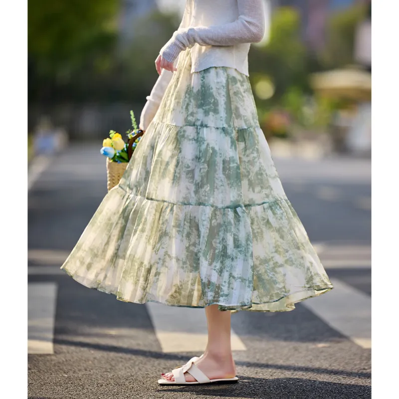 Still Quiet Spring, Summer Casual Short Skirts Regular Women's Green-4