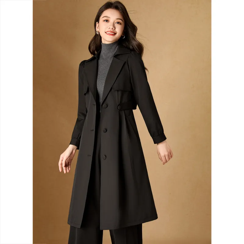 Mylan Trench Coat Cinched Waist Women's Black-1
