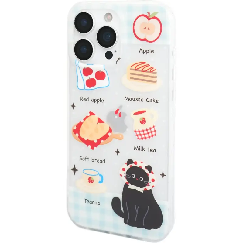 Sopi Acrylic Material Plaid Black Cat Cake Dessert Phone Cases Compatible With IPhone 16/15 Pro Max/Apple 13/14 Pro/Max-6
