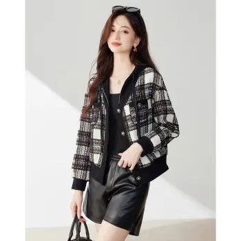 Like The Age Of Water Fall Velvet feel Coat Women's Yellow Plaid