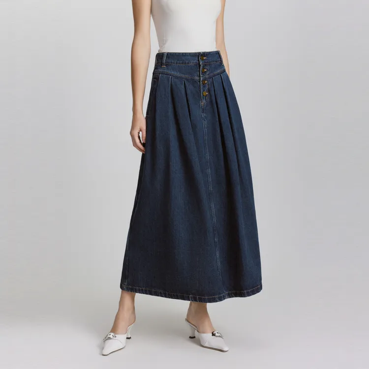 ELLE Denim Long Skirt Women's Blue-1