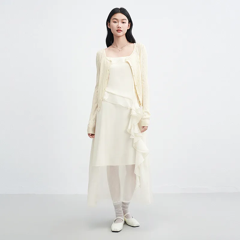 LEDIN Slip Dress Women's Cream Beige-5