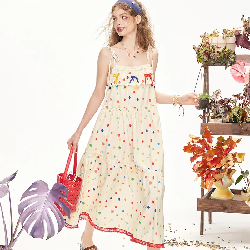 ELF SACK Slip Dresses Women's Light Yellow Polka Dot-3