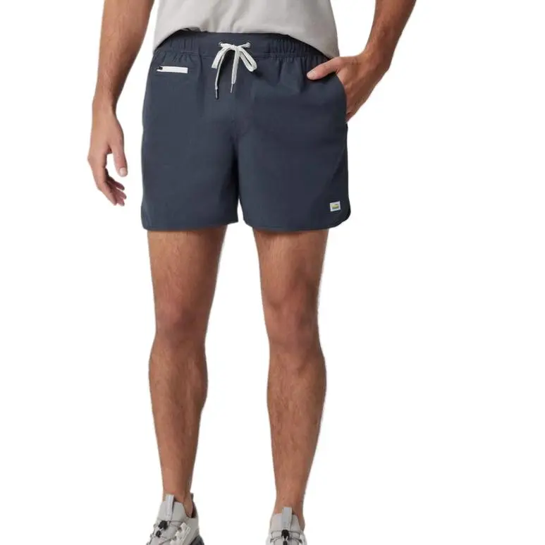 Vuori Sports Shorts Men's Navy Blue Linen Texture-3