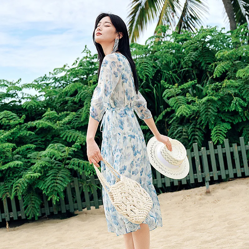 JZ. ANNAKRO Long Sleeved Dress Women's Flower Light Blue-3