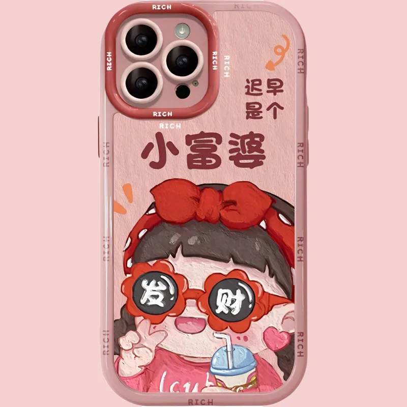 Sopi TPU Material Cute Little Rich Woman Phone Cases Compatible With IPhone 16/15 Pro Max/Apple 13/14 Pro/Max-1